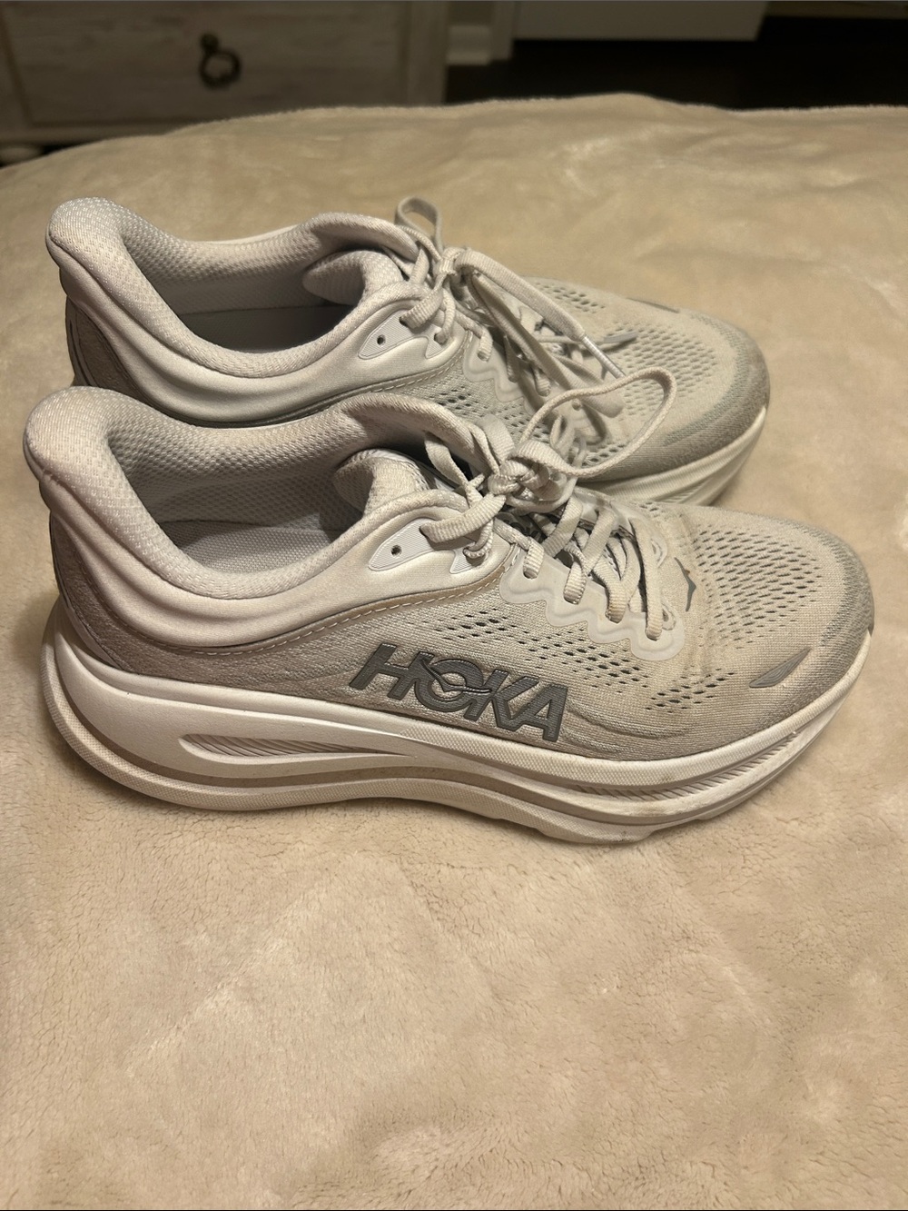 Hoka Women's White and Light Gray Athletic Running Shoes